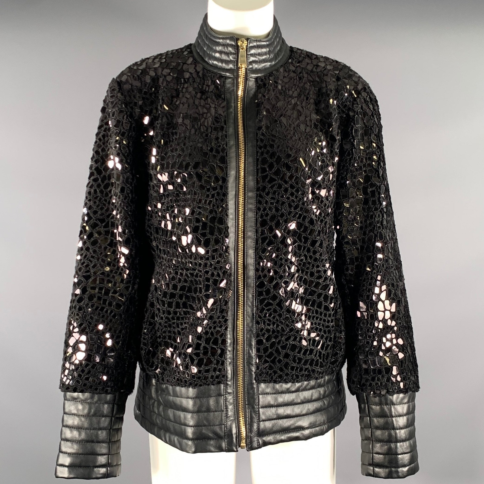 Neiman Marcus Size M Black Polyester Embossed Zip Up Jacket Outdoor